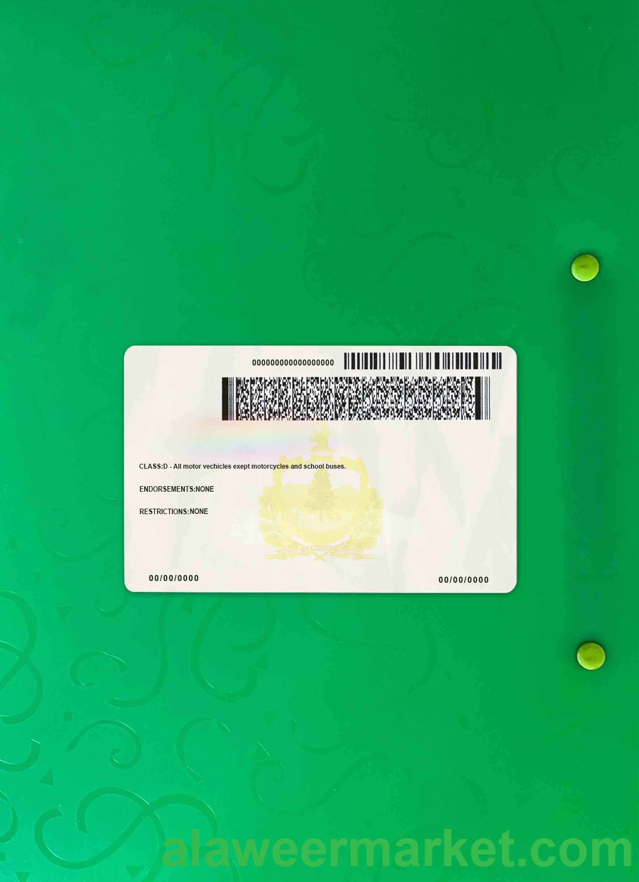 USA Vermont driving license under 21 photolook BACK